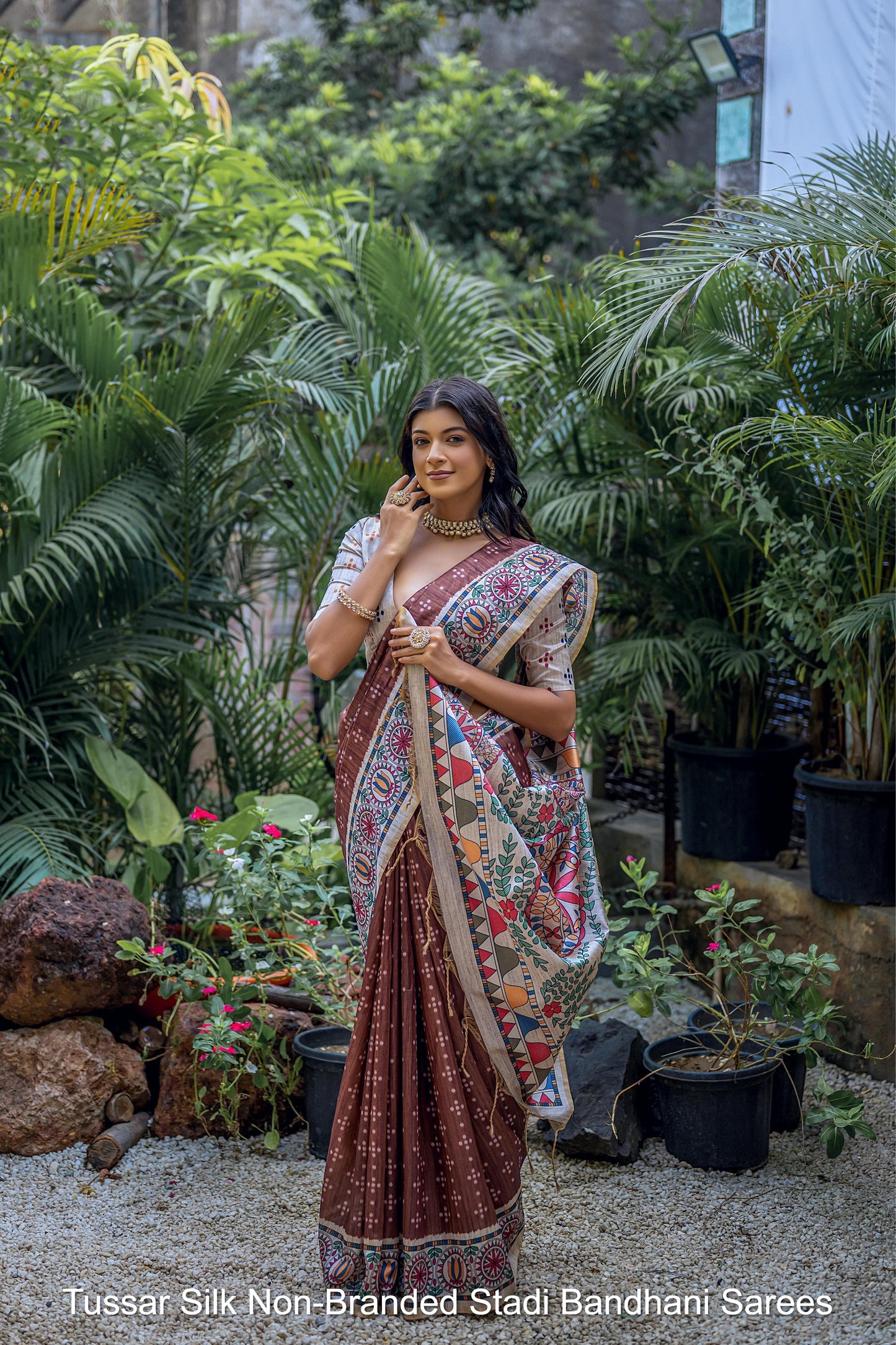 Tussar Silk Non-Branded Stadi Bandhani Sarees