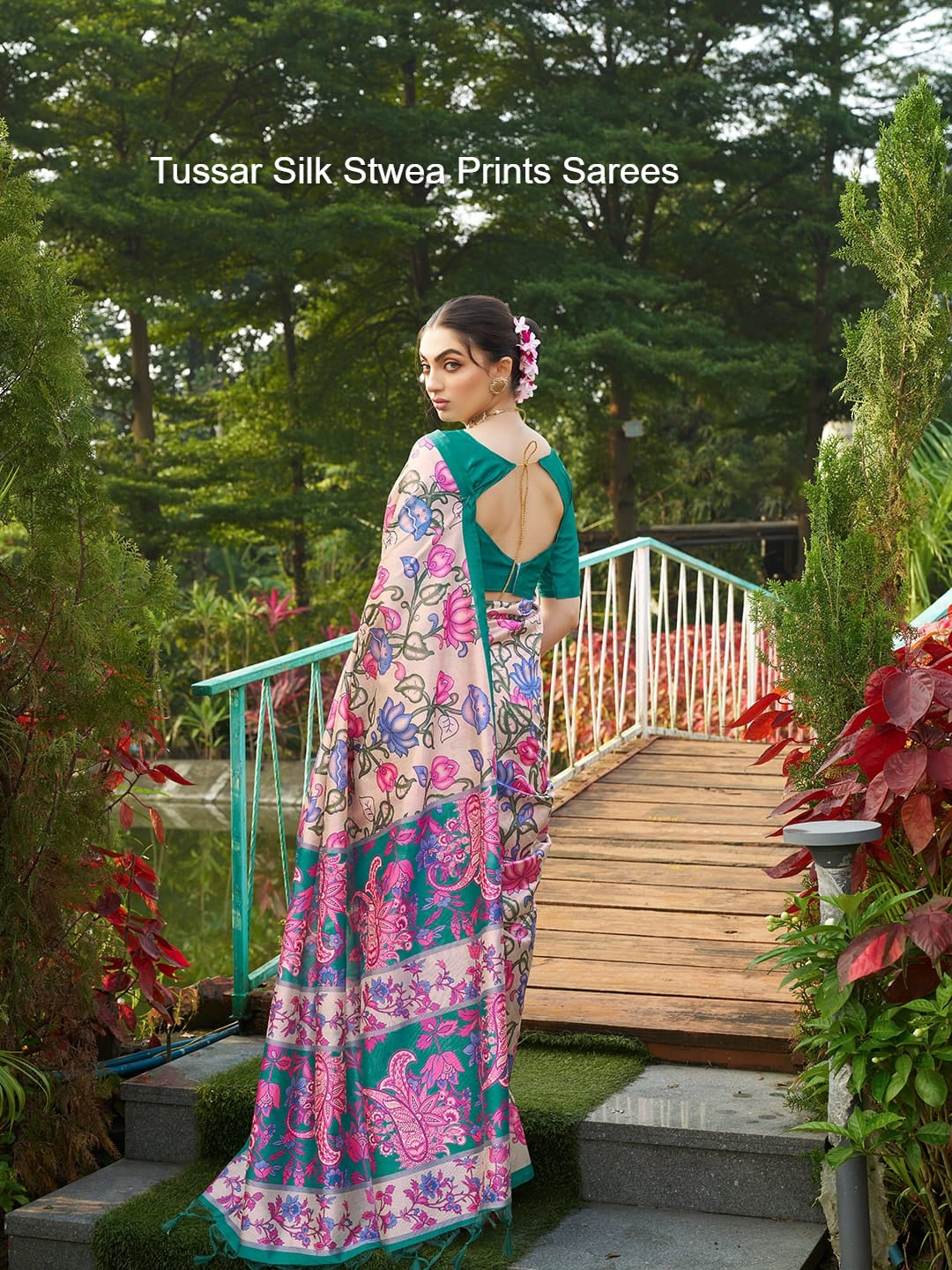 Tussar Silk Stwea Prints Sarees
