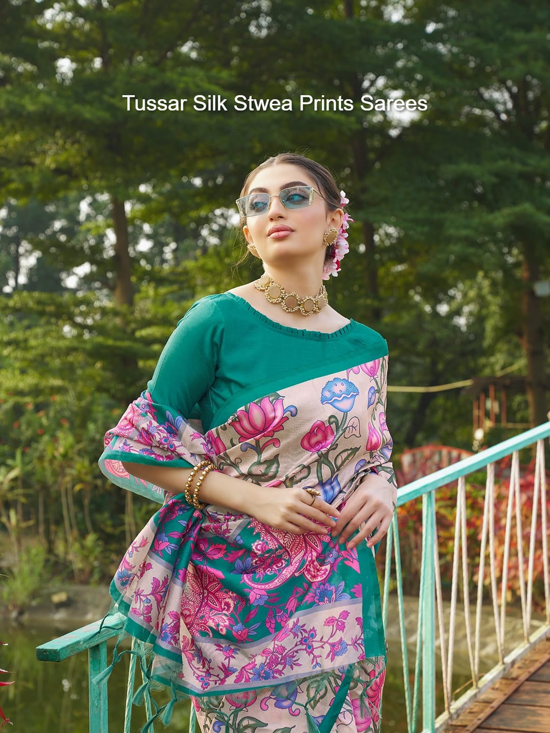 Tussar Silk Stwea Prints Sarees