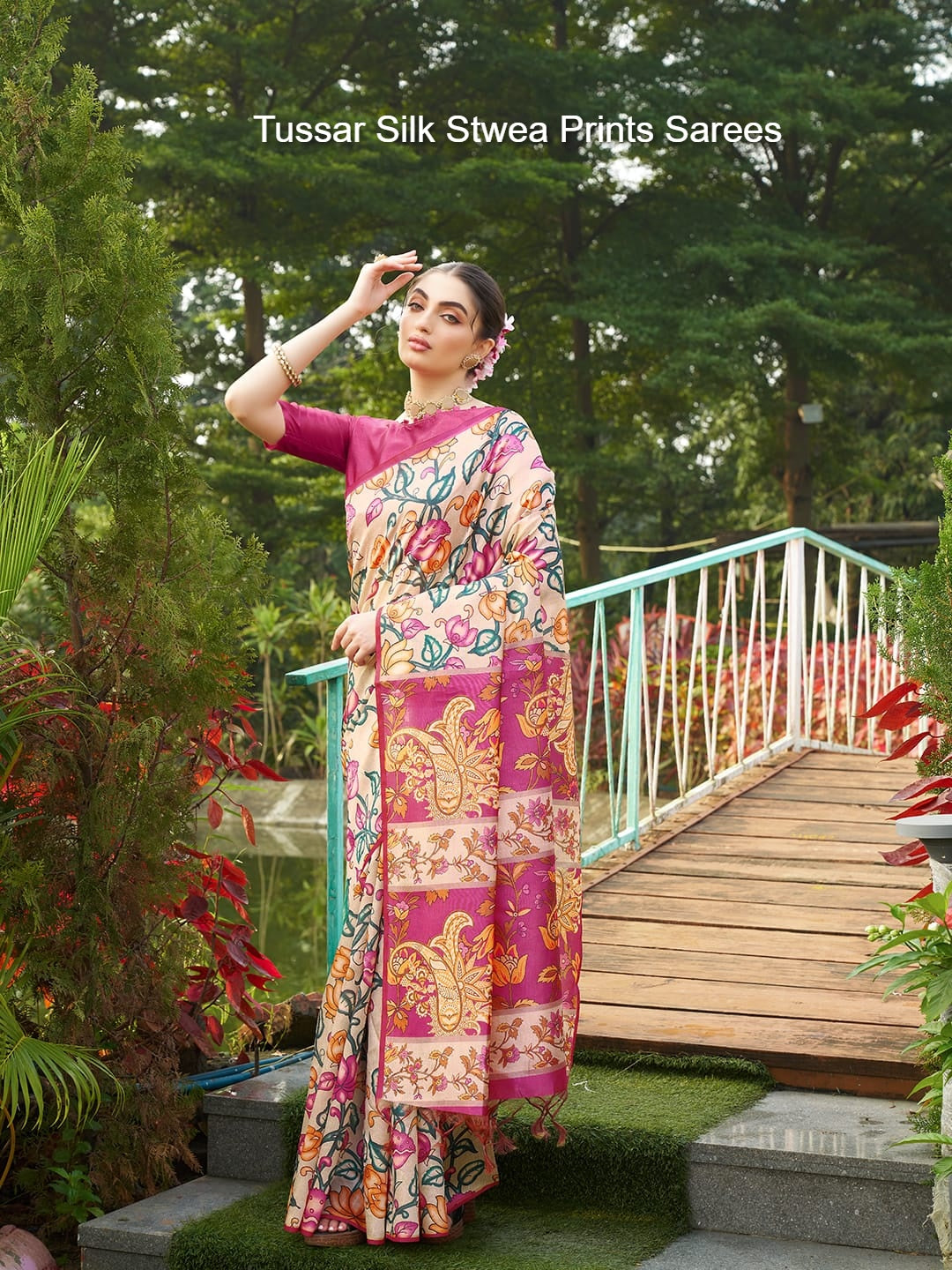 Tussar Silk Stwea Prints Sarees