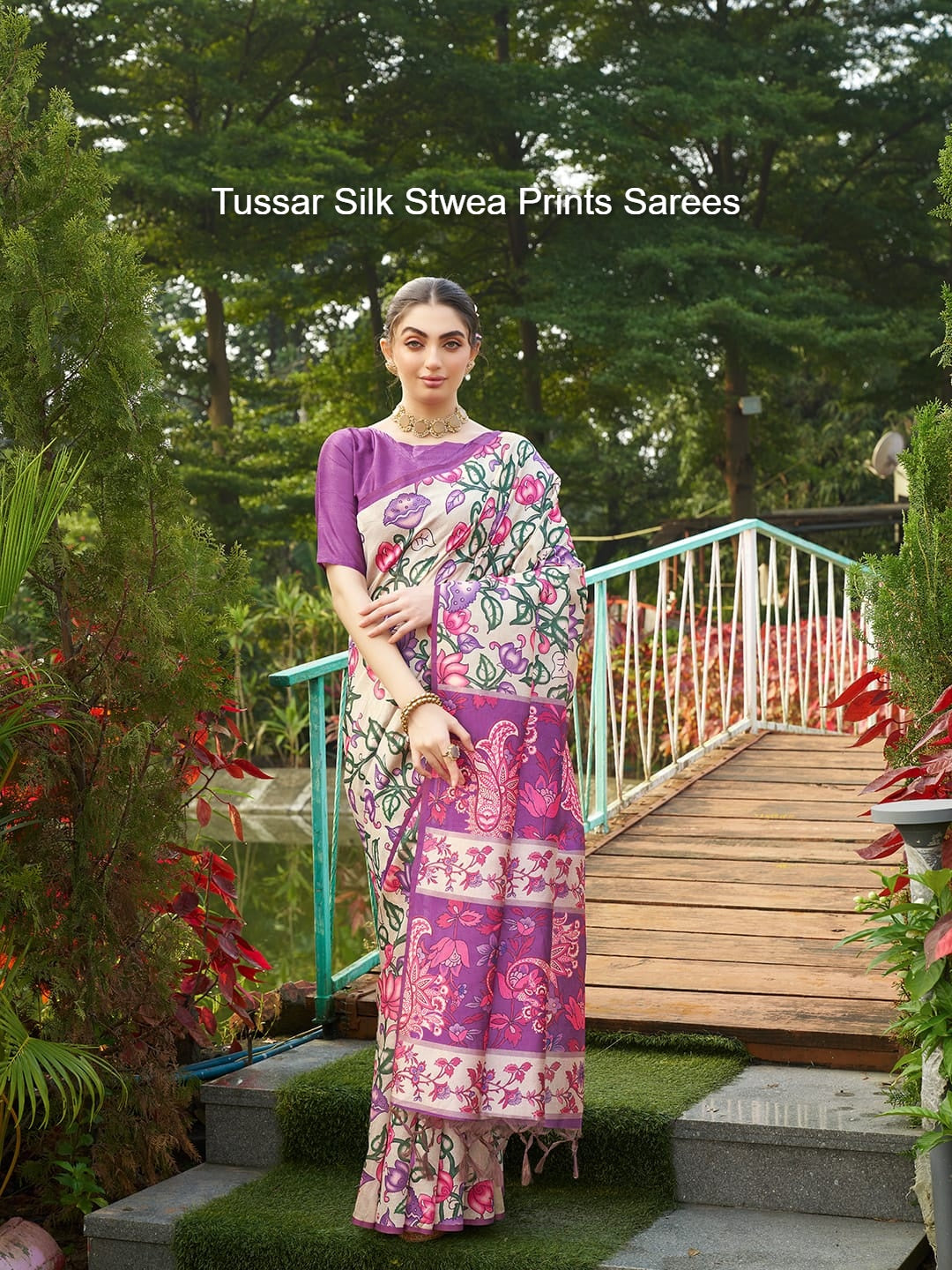 Tussar Silk Stwea Prints Sarees