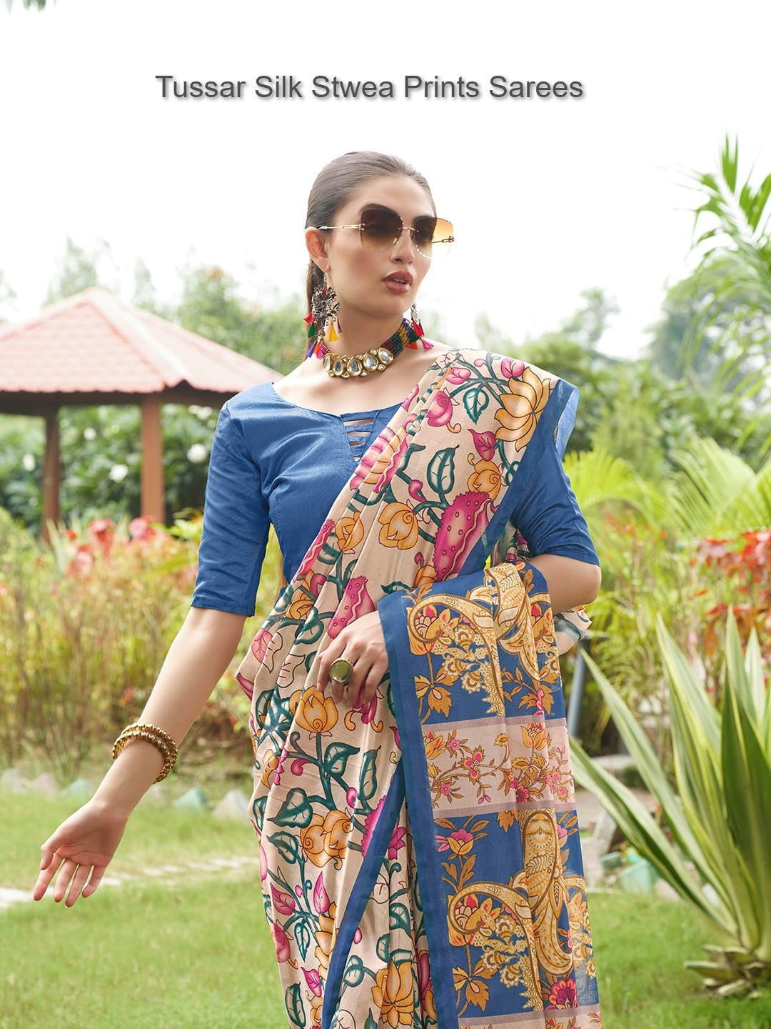 Tussar Silk Stwea Prints Sarees
