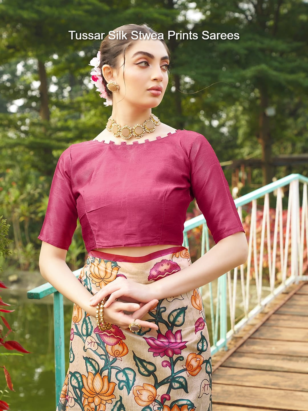 Tussar Silk Stwea Prints Sarees