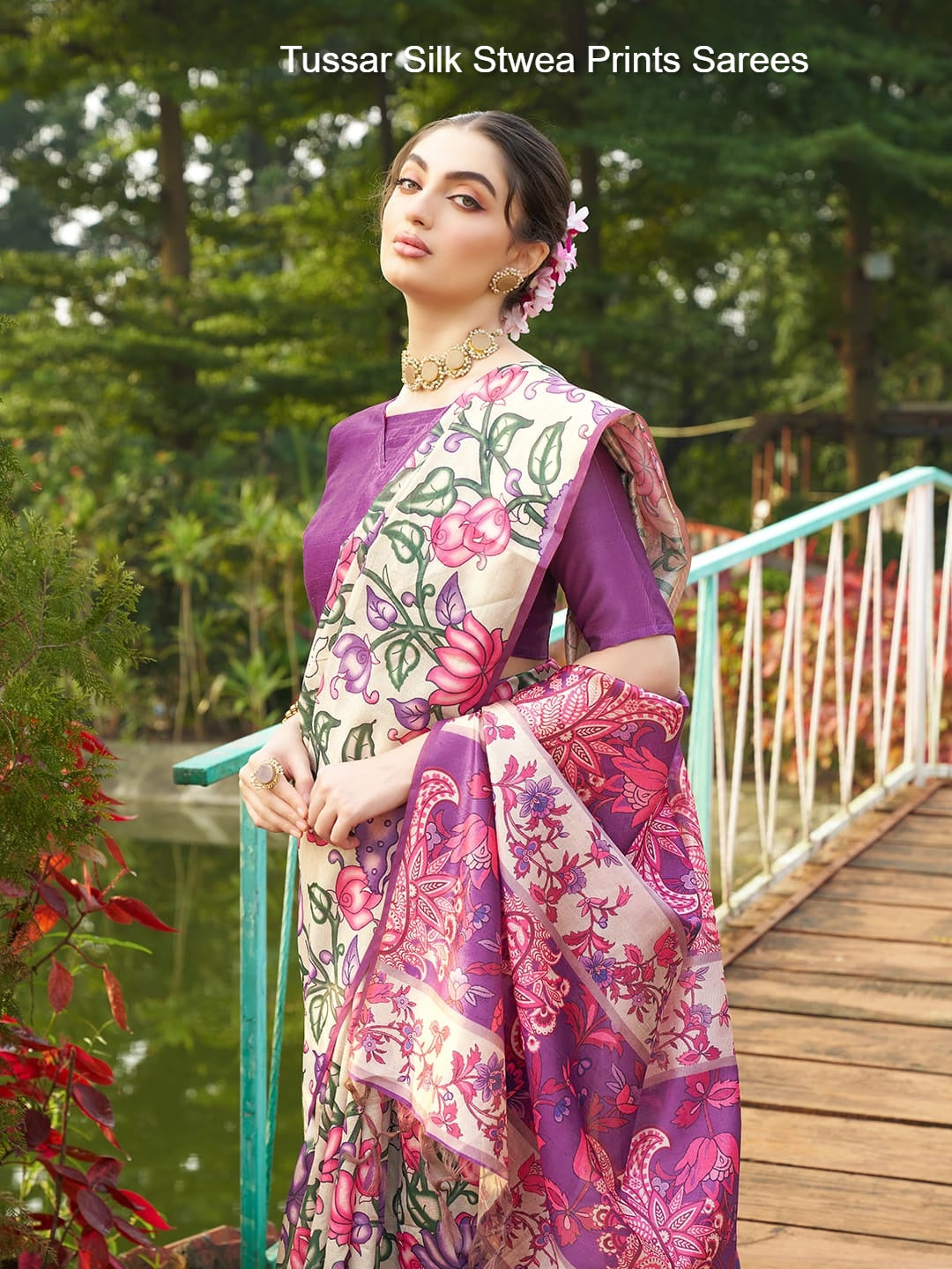 Tussar Silk Stwea Prints Sarees