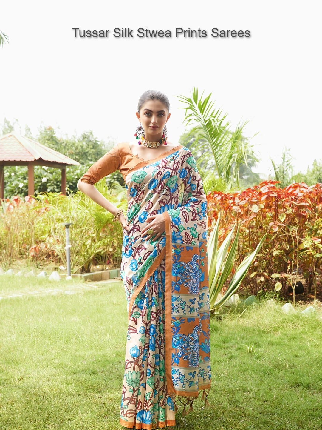 Tussar Silk Stwea Prints Sarees