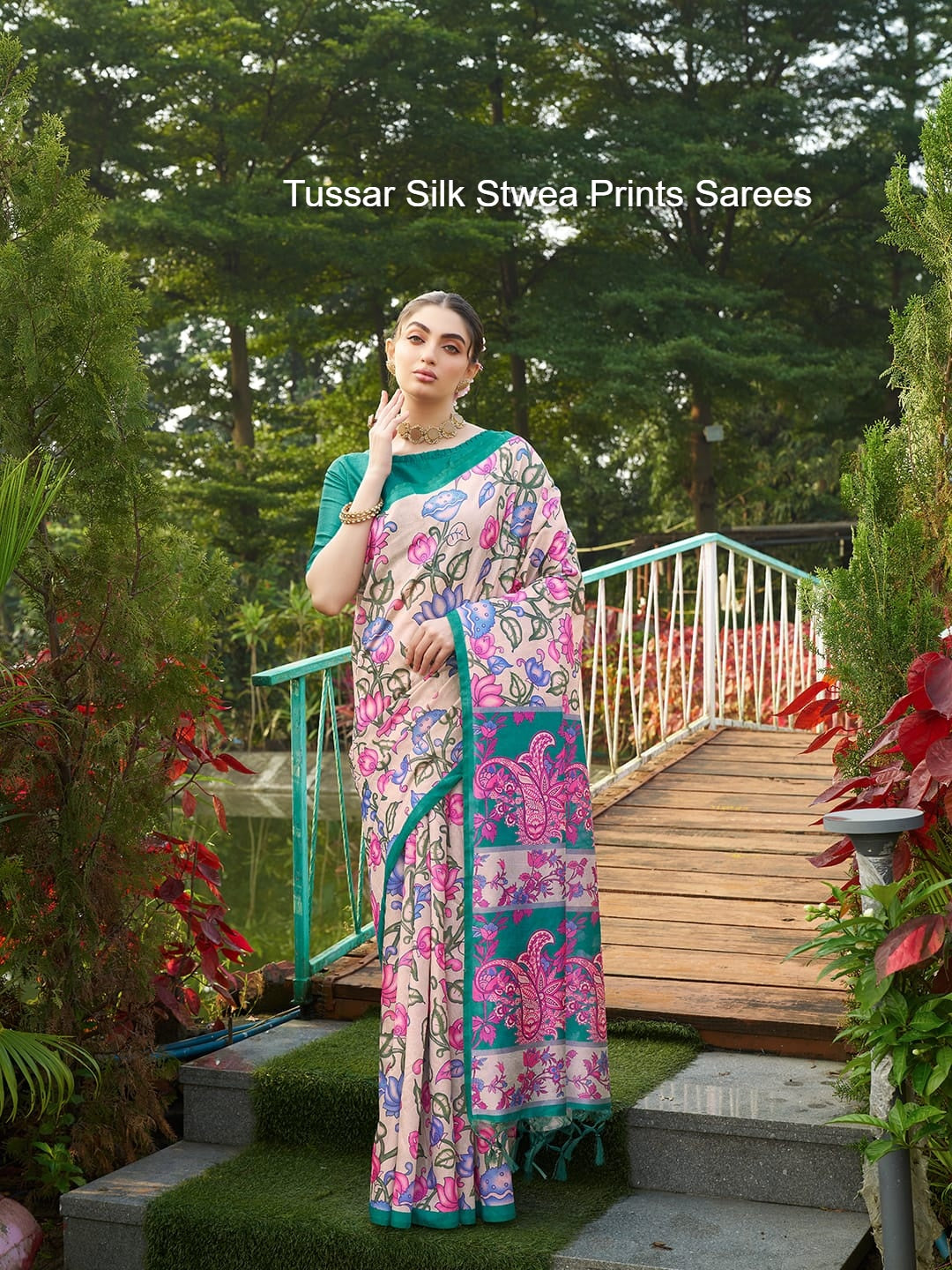 Tussar Silk Stwea Prints Sarees