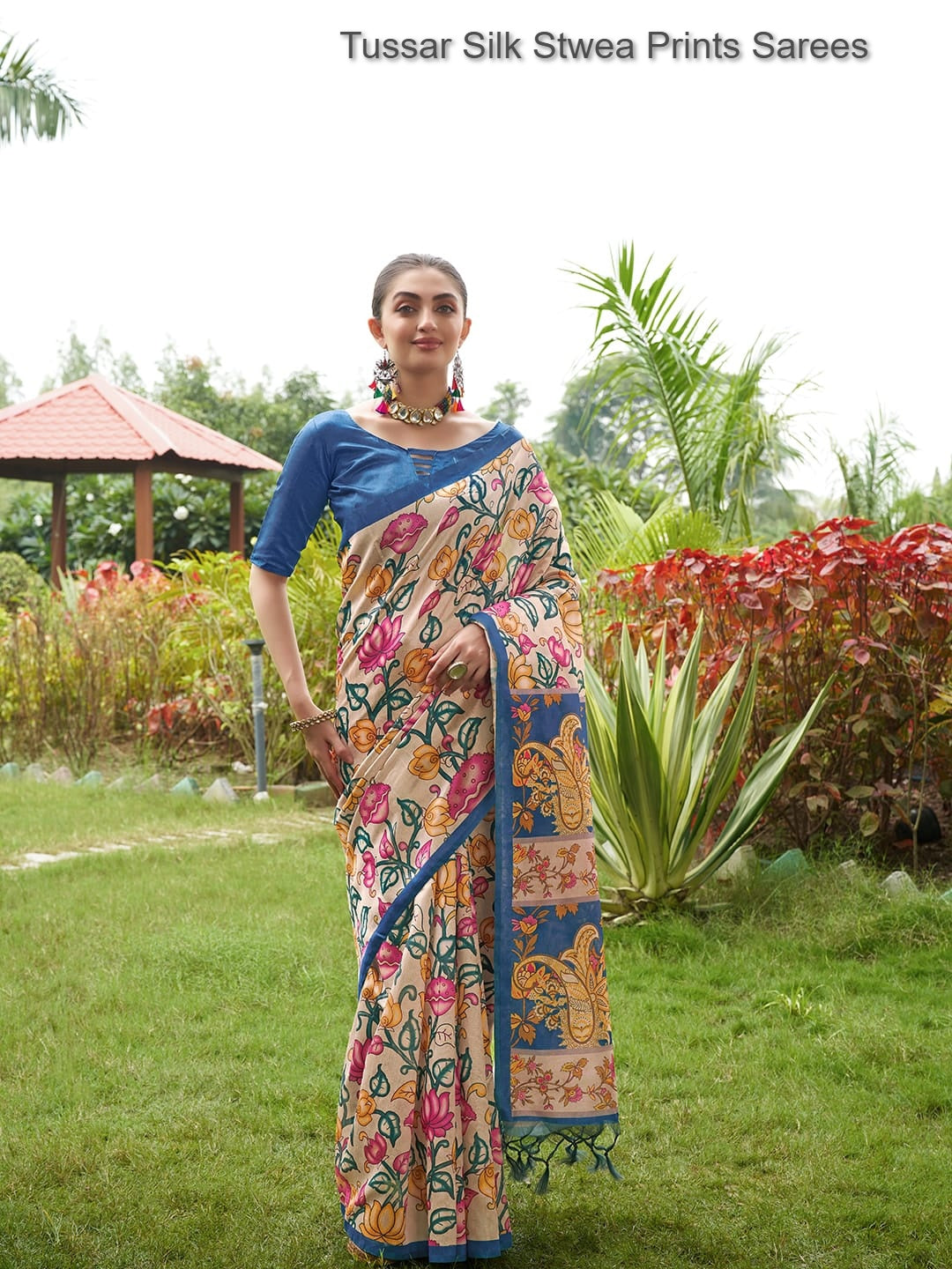Tussar Silk Stwea Prints Sarees