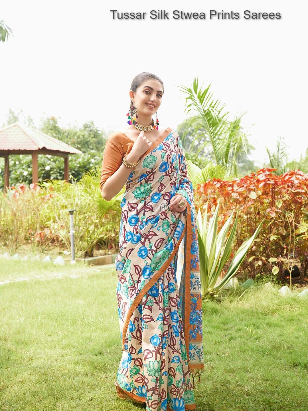 Tussar Silk Stwea Prints Sarees
