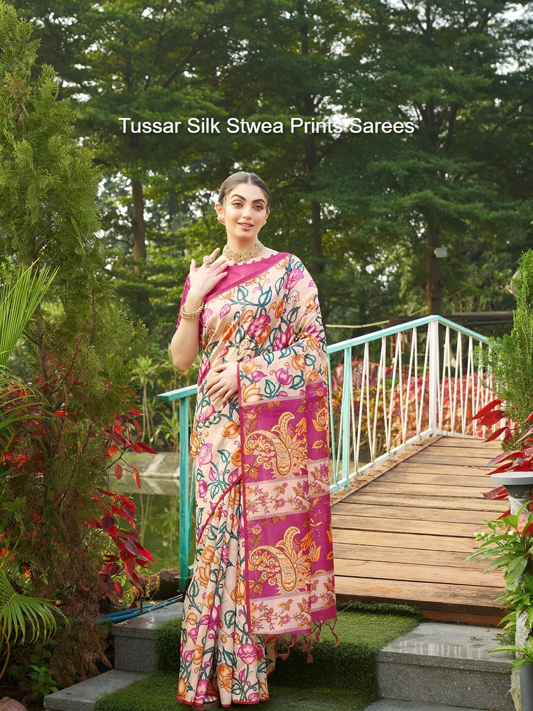 Tussar Silk Stwea Prints Sarees