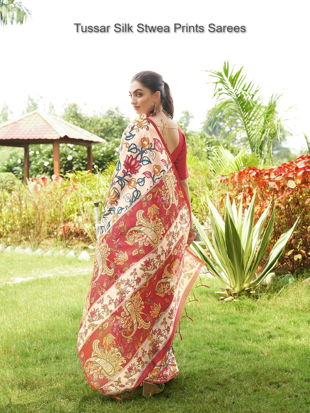 Tussar Silk Stwea Prints Sarees