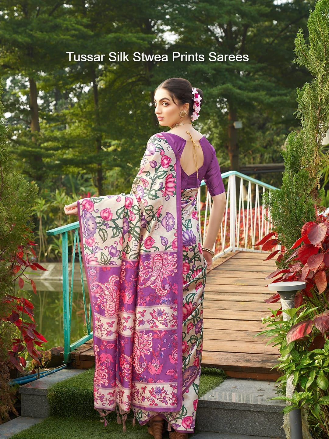 Tussar Silk Stwea Prints Sarees