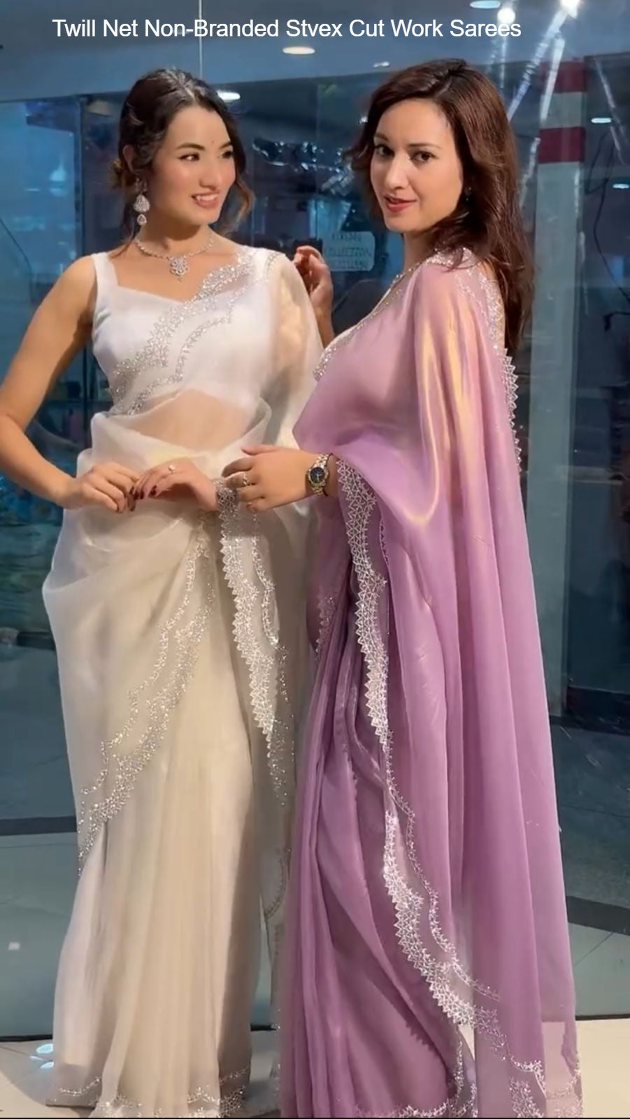 Twill Net Non-Branded Stvex Cut Work Sarees