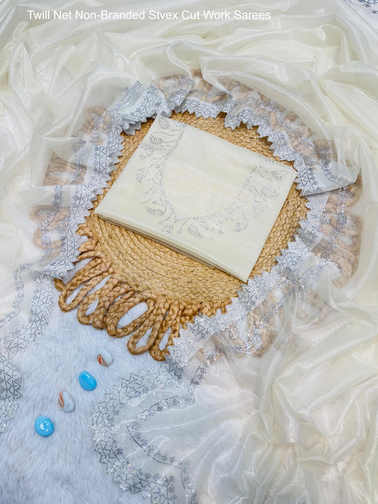 Twill Net Non-Branded Stvex Cut Work Sarees