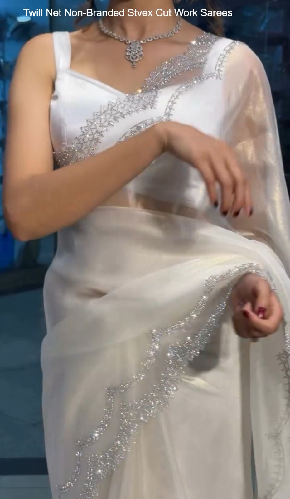 Twill Net Non-Branded Stvex Cut Work Sarees