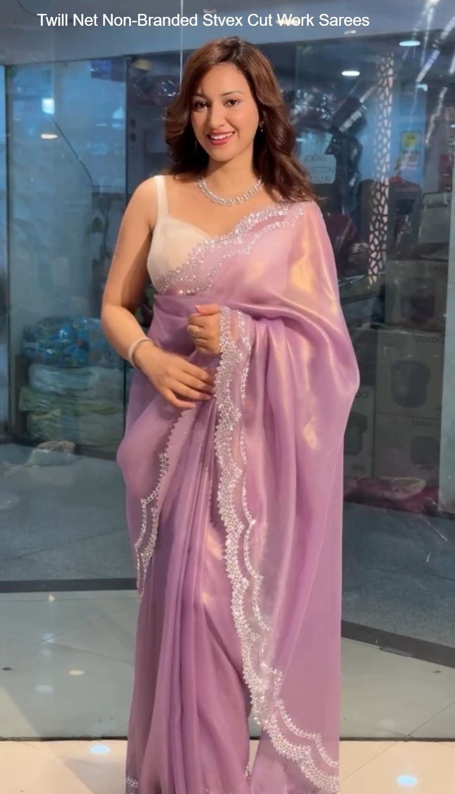 Twill Net Non-Branded Stvex Cut Work Sarees