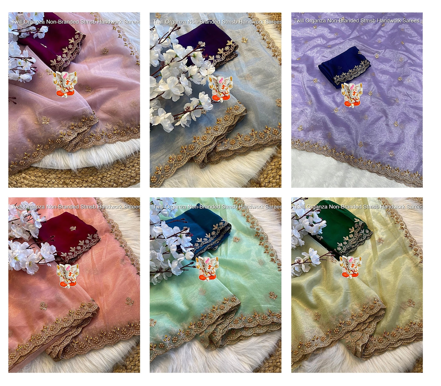 Twill Organza Non-Branded Stmsb Handwork Sarees