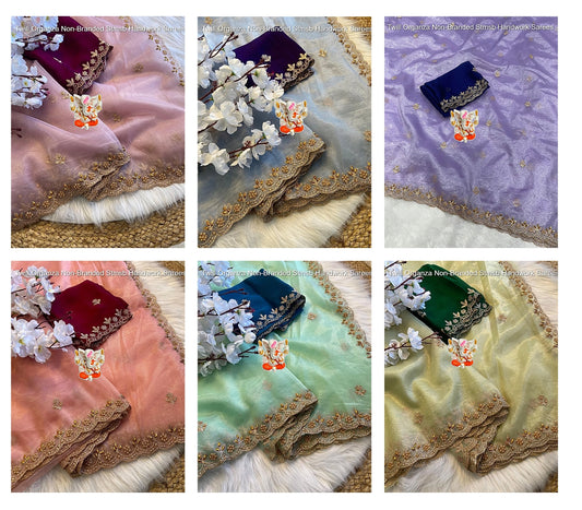 Twill Organza Non-Branded Stmsb Handwork Sarees