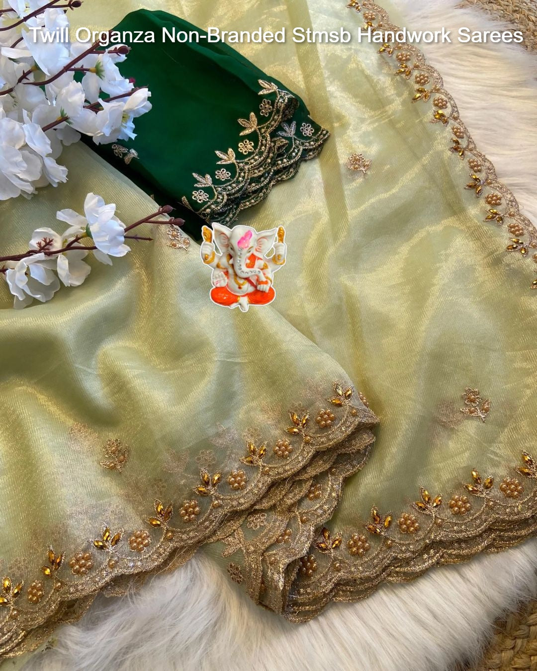 Twill Organza Non-Branded Stmsb Handwork Sarees