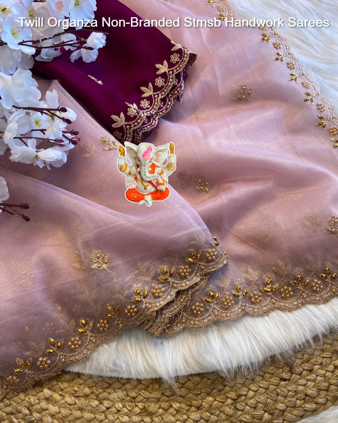 Twill Organza Non-Branded Stmsb Handwork Sarees