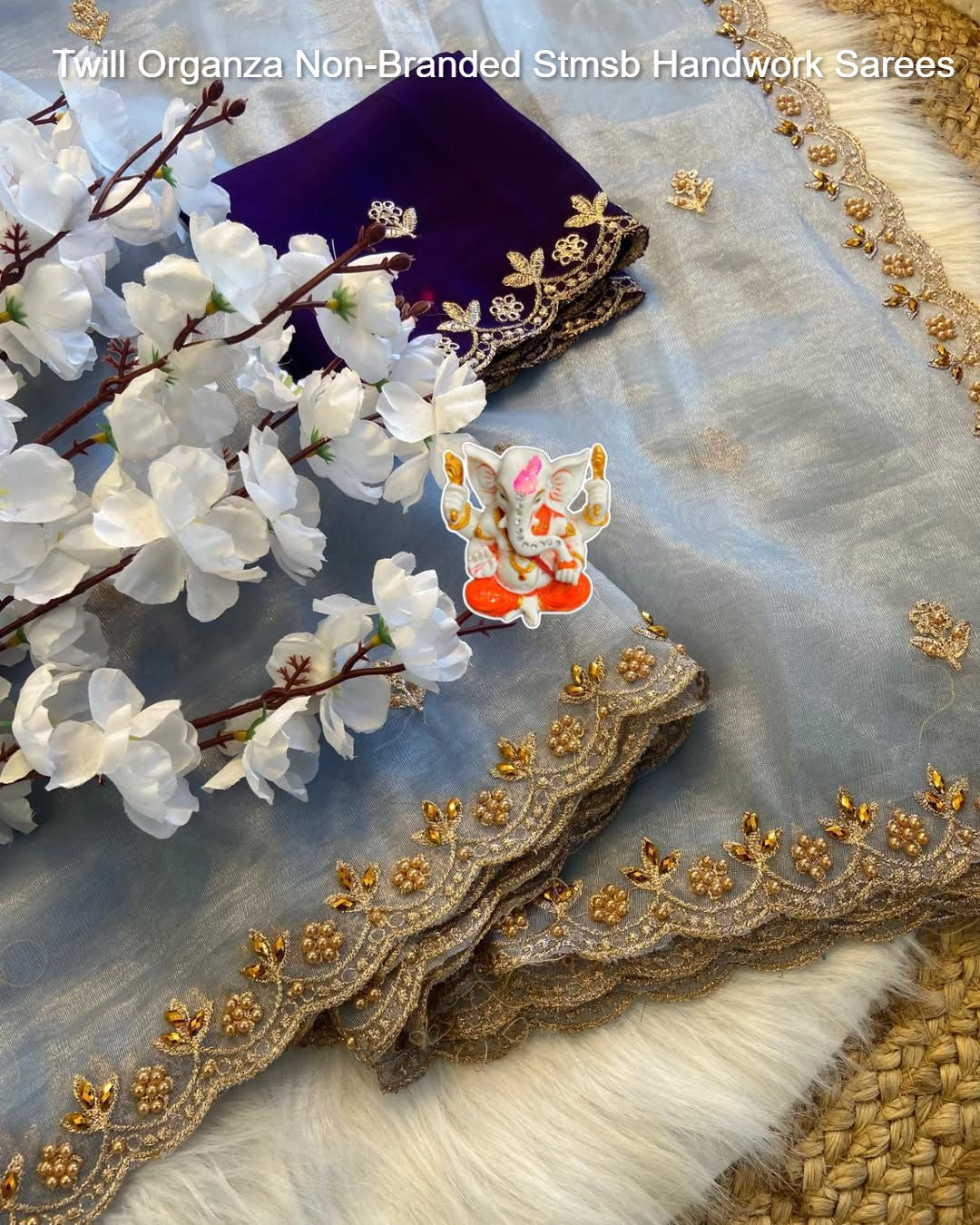 Twill Organza Non-Branded Stmsb Handwork Sarees