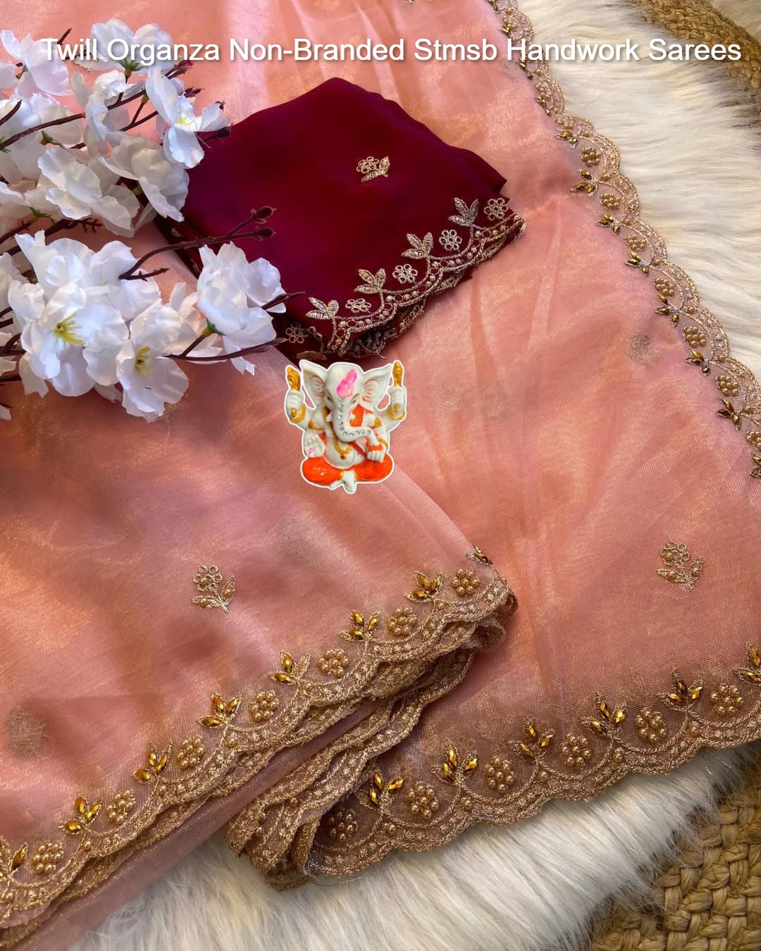 Twill Organza Non-Branded Stmsb Handwork Sarees