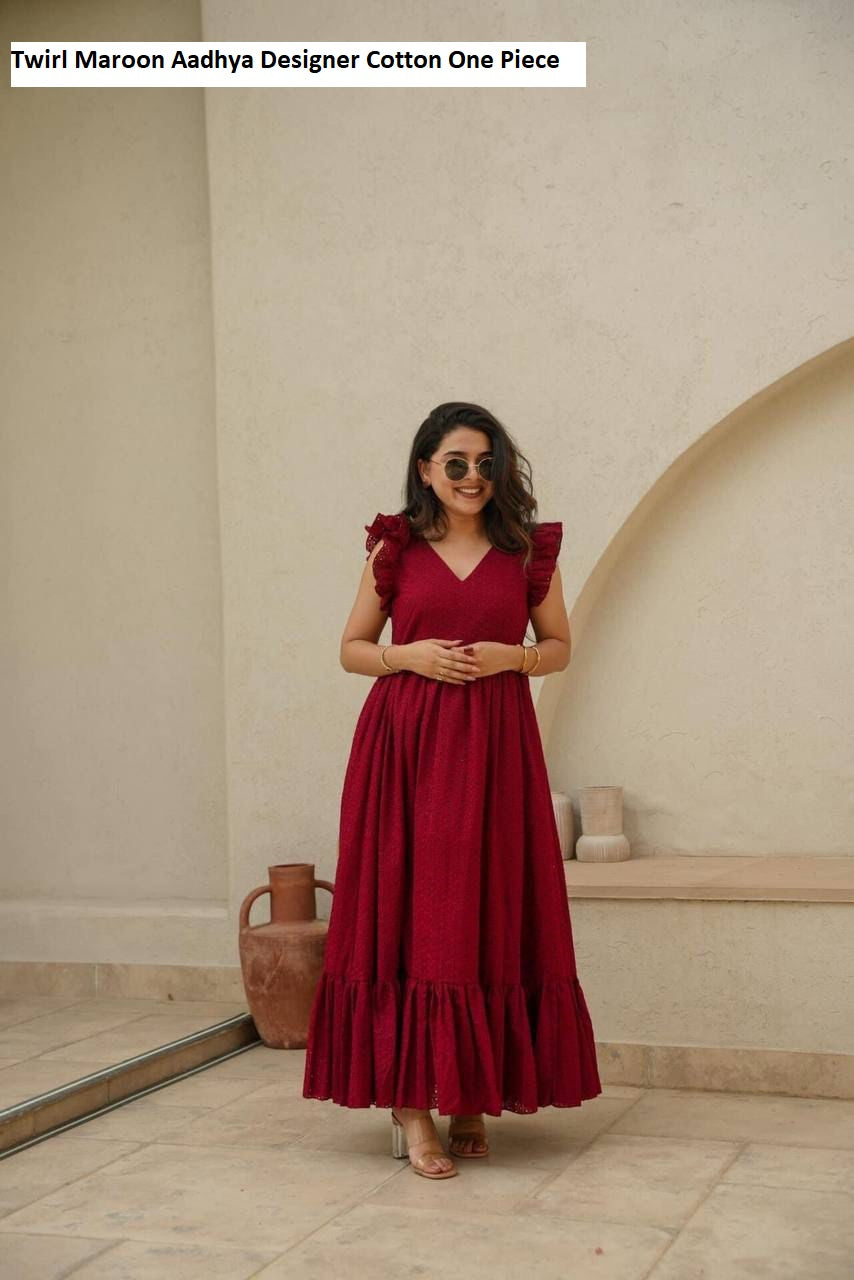 Twirl Maroon Aadhya Designer Cotton One Piece