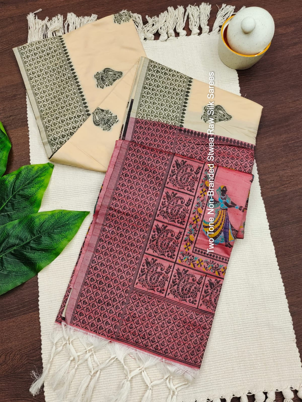 Two Tone Non-Branded Stwea Raw Silk Sarees