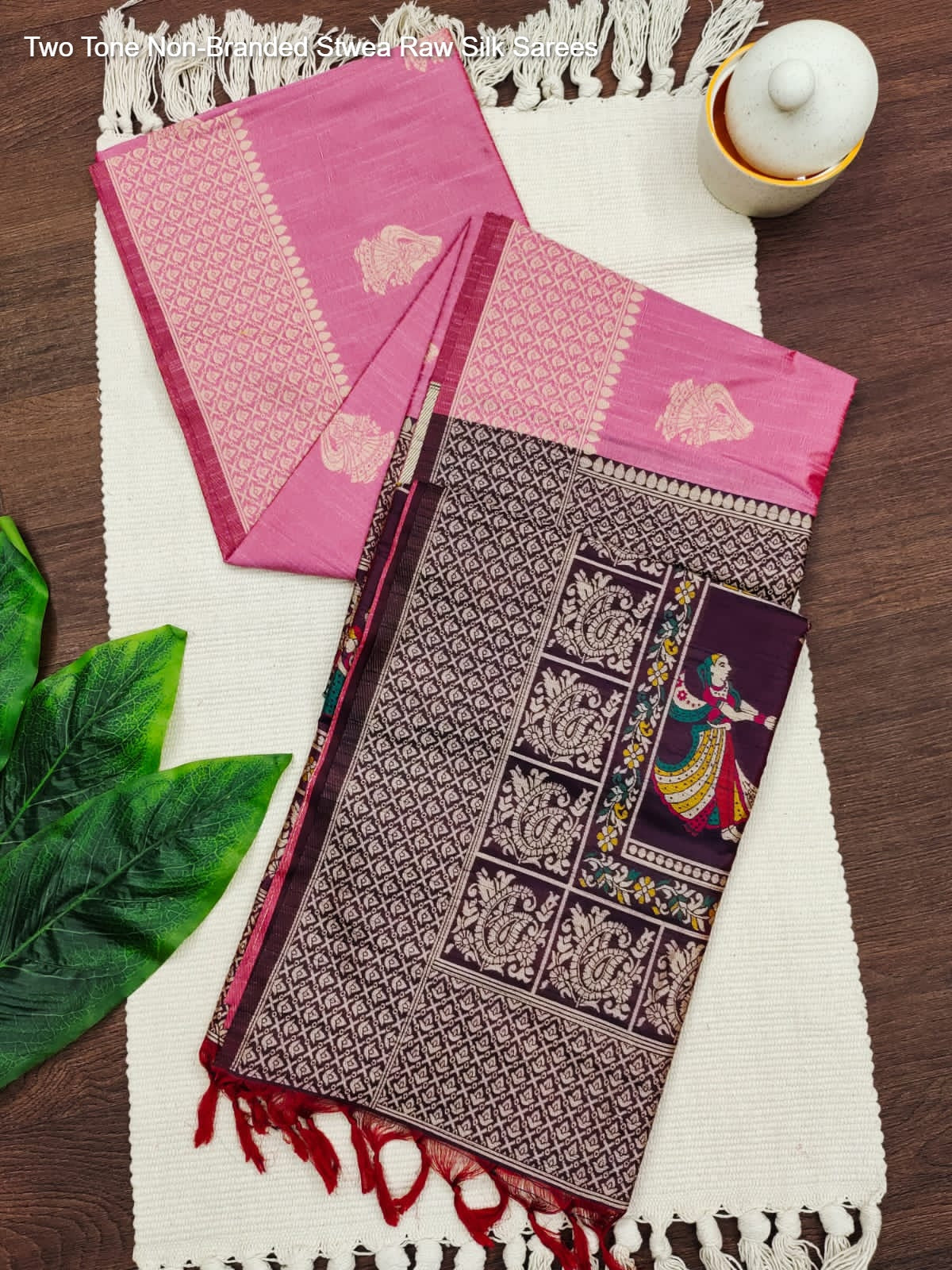 Two Tone Non-Branded Stwea Raw Silk Sarees