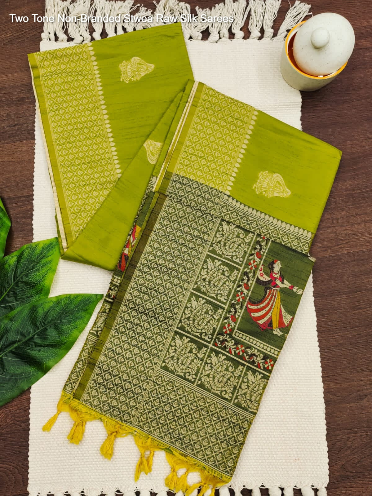 Two Tone Non-Branded Stwea Raw Silk Sarees