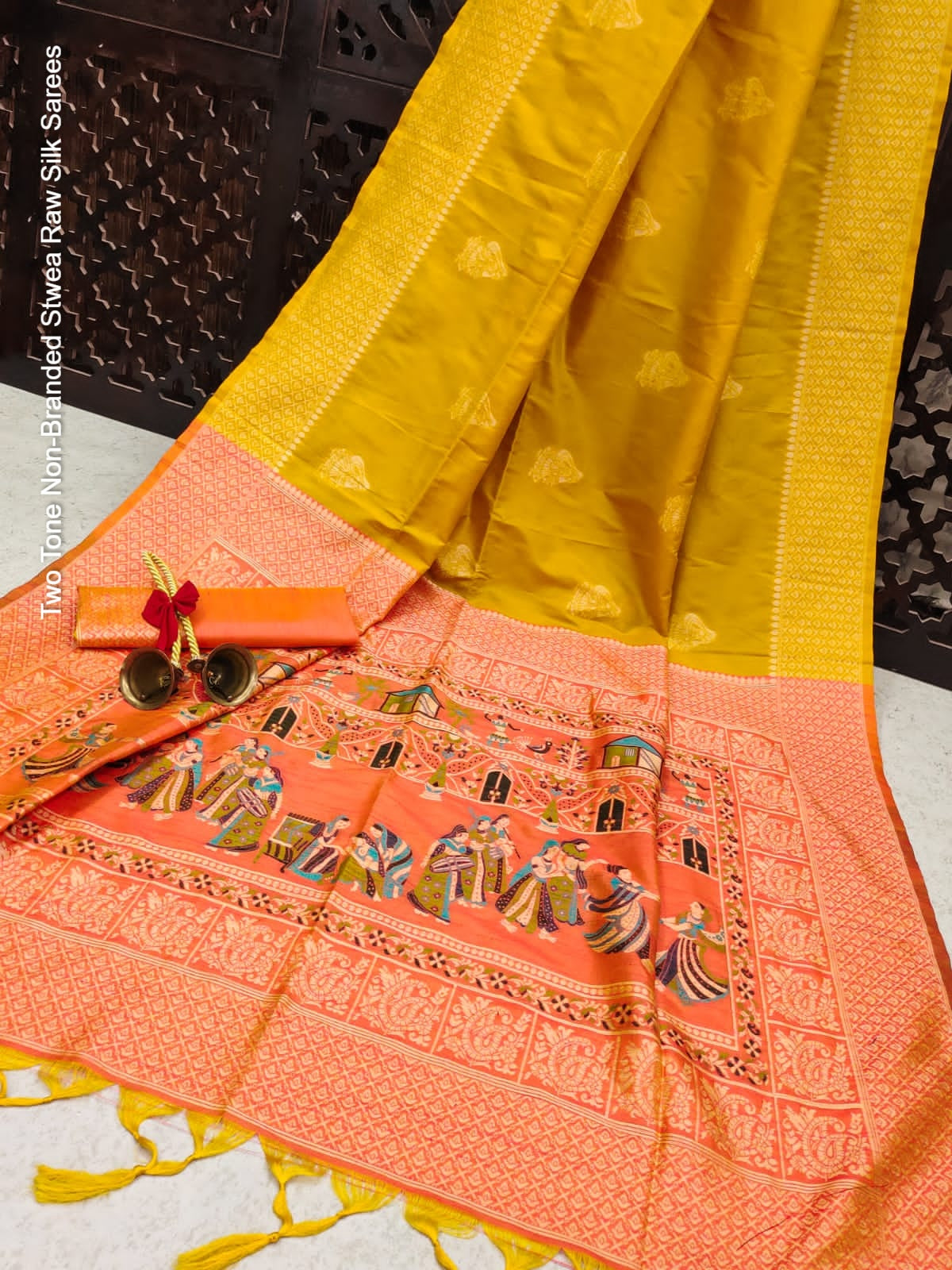 Two Tone Non-Branded Stwea Raw Silk Sarees