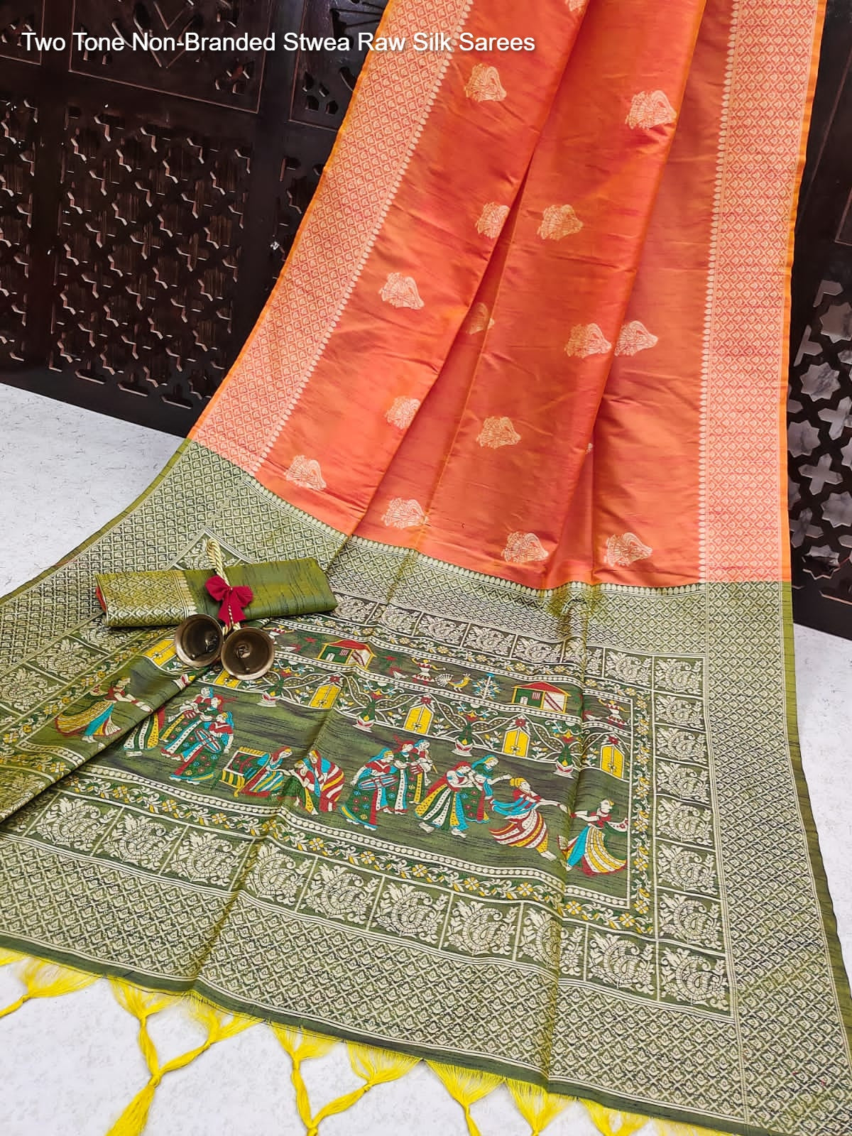 Two Tone Non-Branded Stwea Raw Silk Sarees