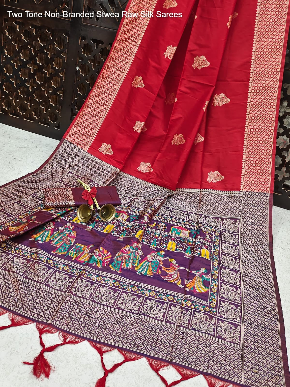 Two Tone Non-Branded Stwea Raw Silk Sarees