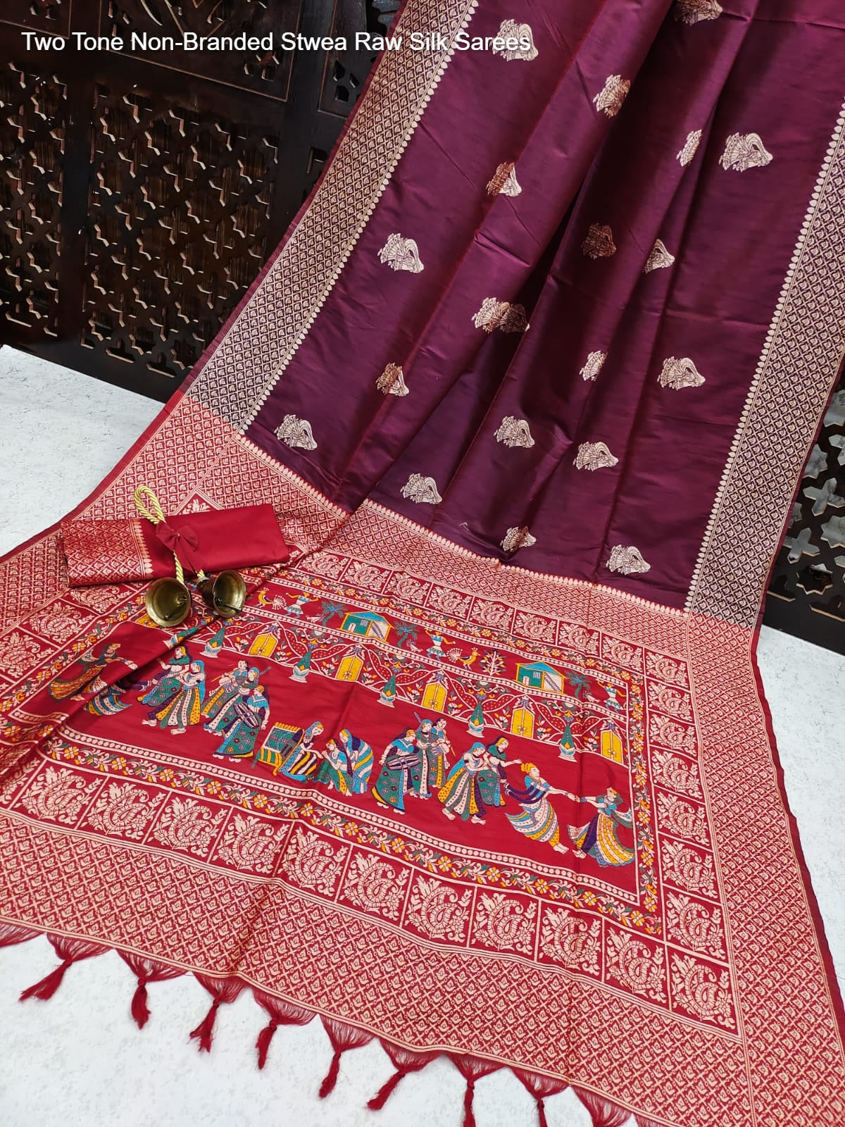 Two Tone Non-Branded Stwea Raw Silk Sarees