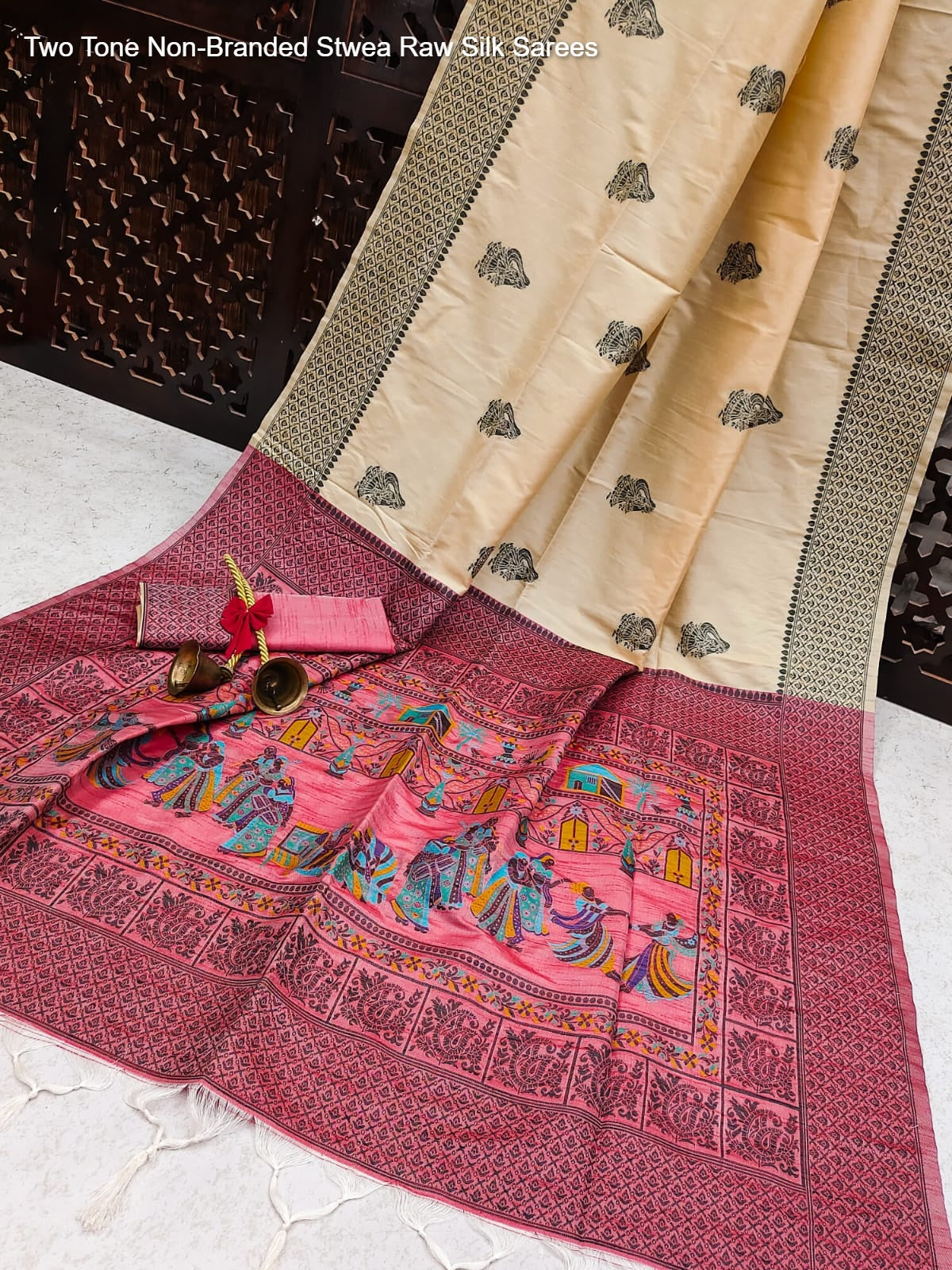 Two Tone Non-Branded Stwea Raw Silk Sarees