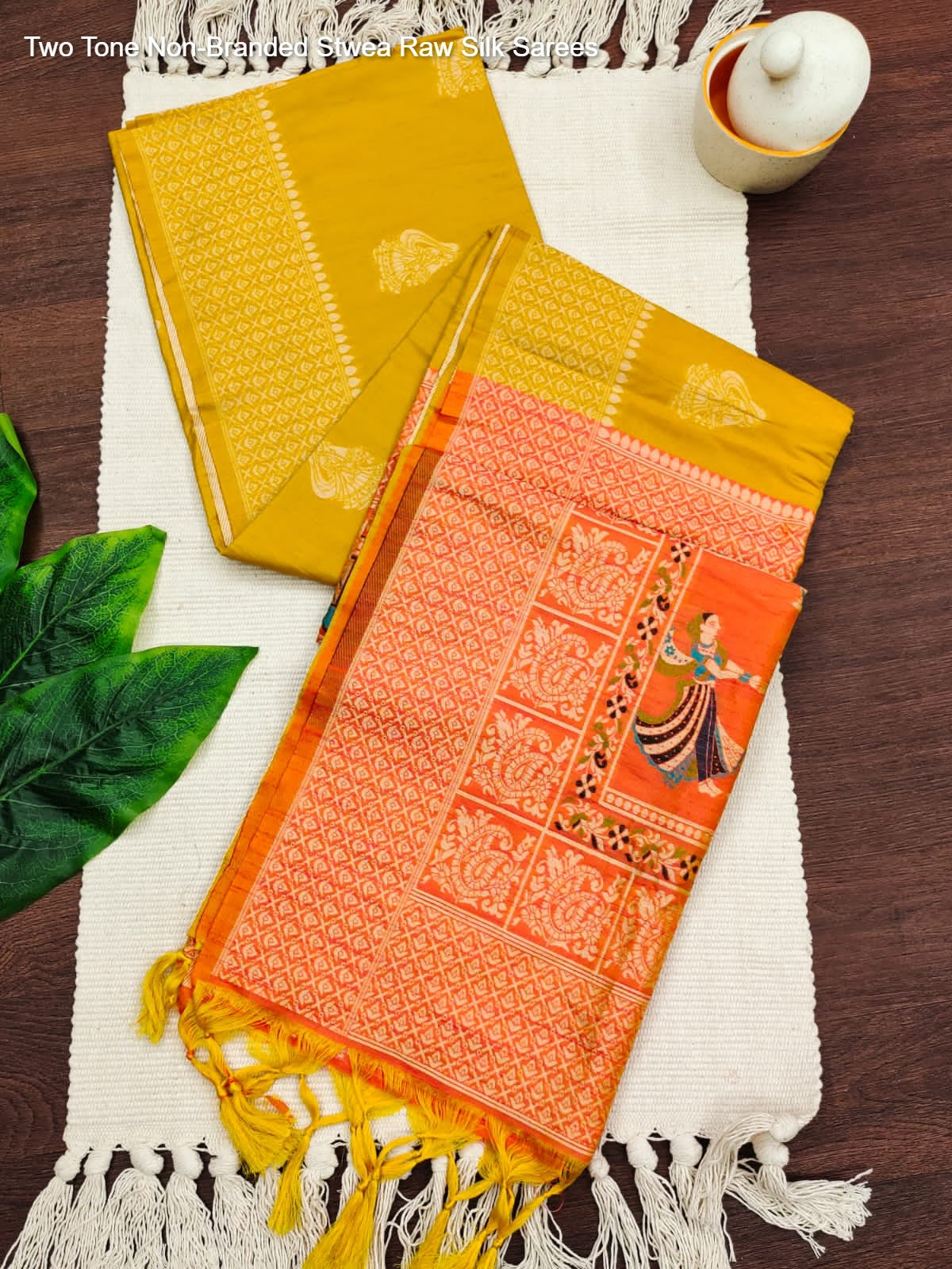 Two Tone Non-Branded Stwea Raw Silk Sarees