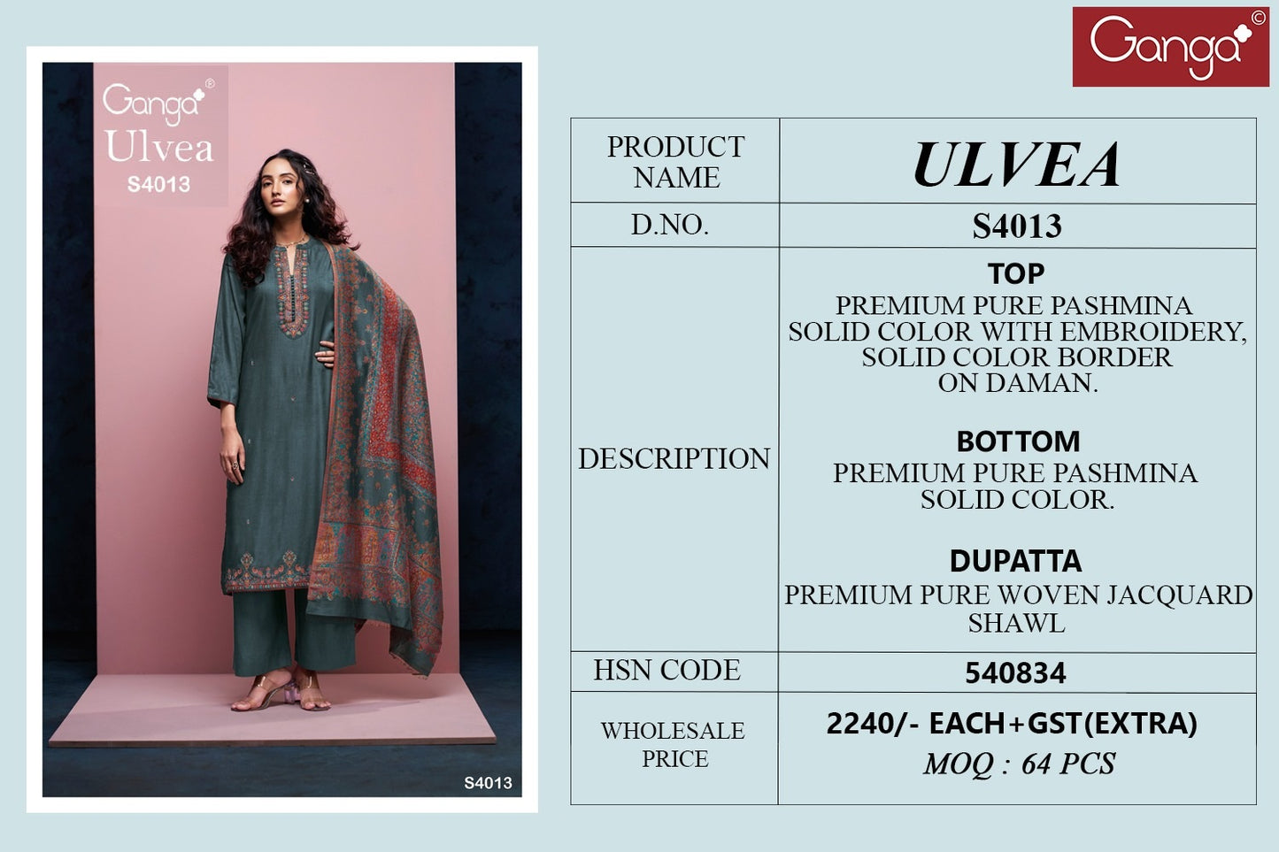 Ulvea 4013 Ganga Embroidery Unstitched Suits