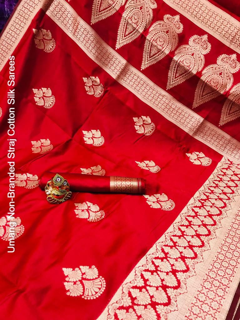 Umang Non-Branded Straj Cotton Silk Sarees
