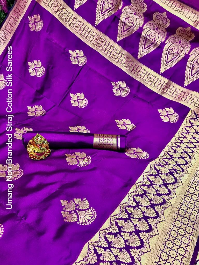 Umang Non-Branded Straj Cotton Silk Sarees