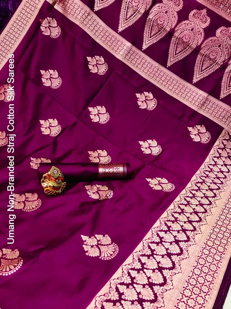 Umang Non-Branded Straj Cotton Silk Sarees