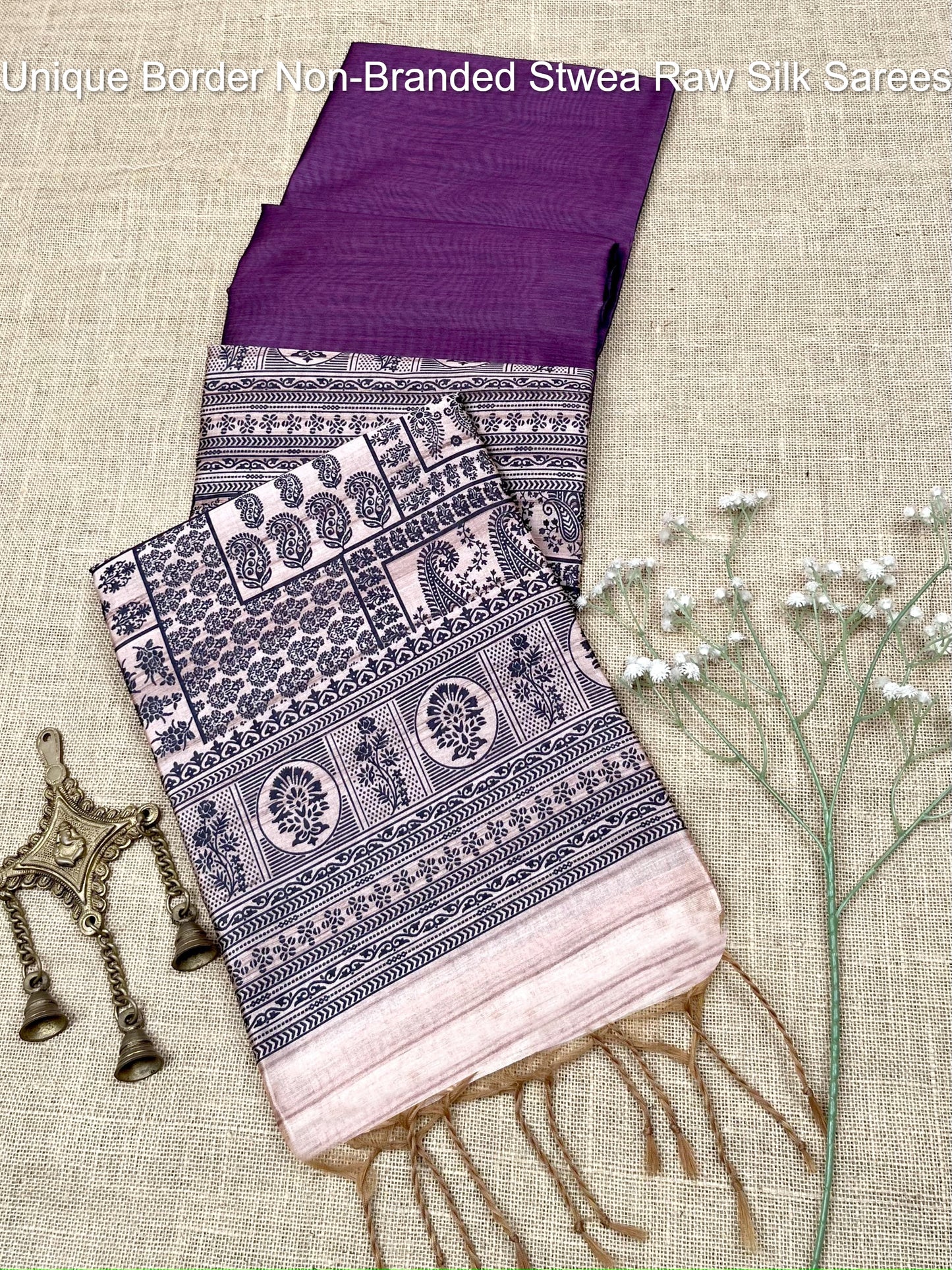 Unique Border Non-Branded Stwea Raw Silk Sarees