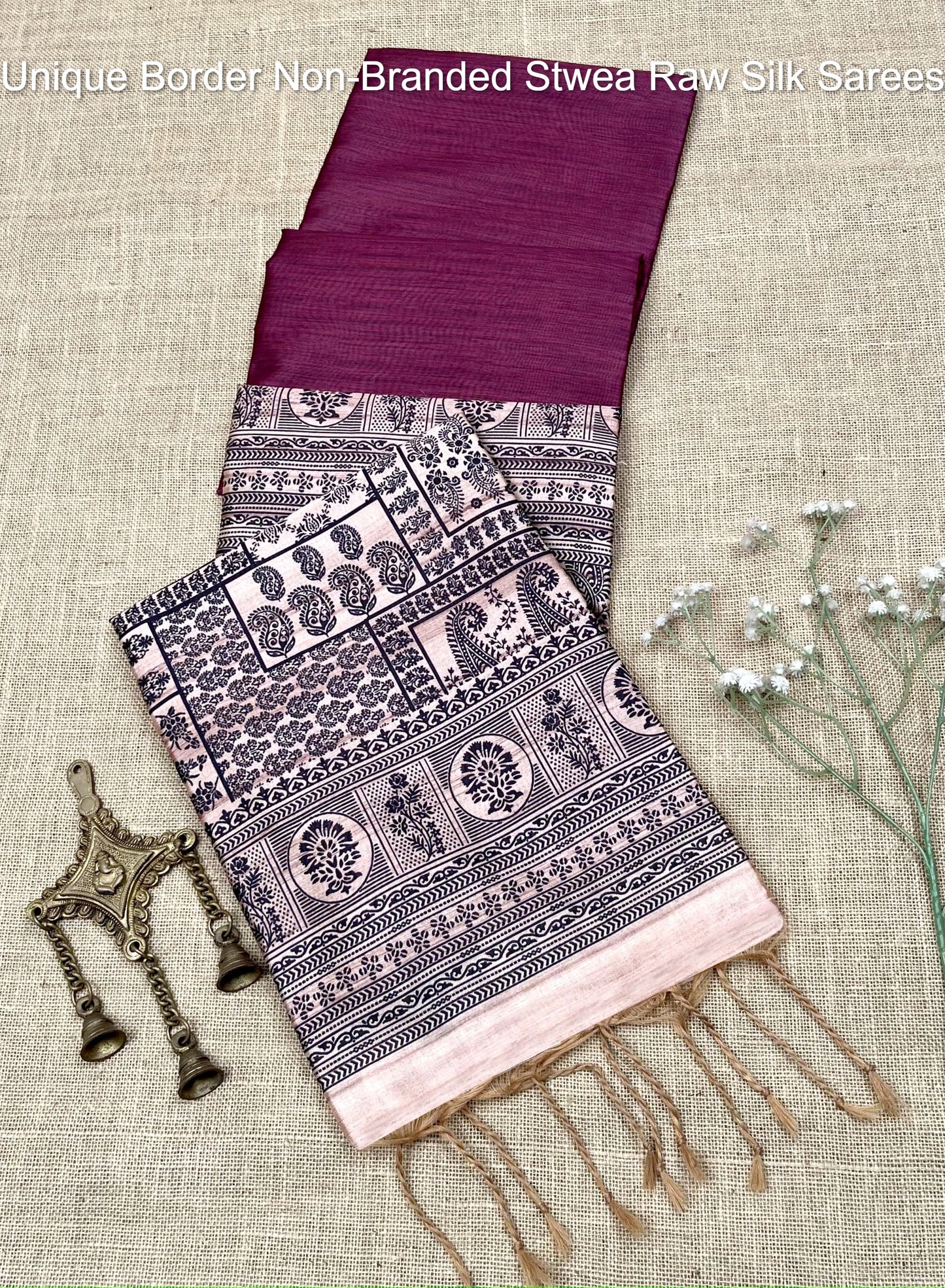 Unique Border Non-Branded Stwea Raw Silk Sarees