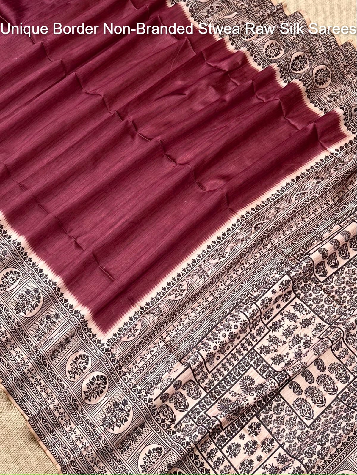Unique Border Non-Branded Stwea Raw Silk Sarees