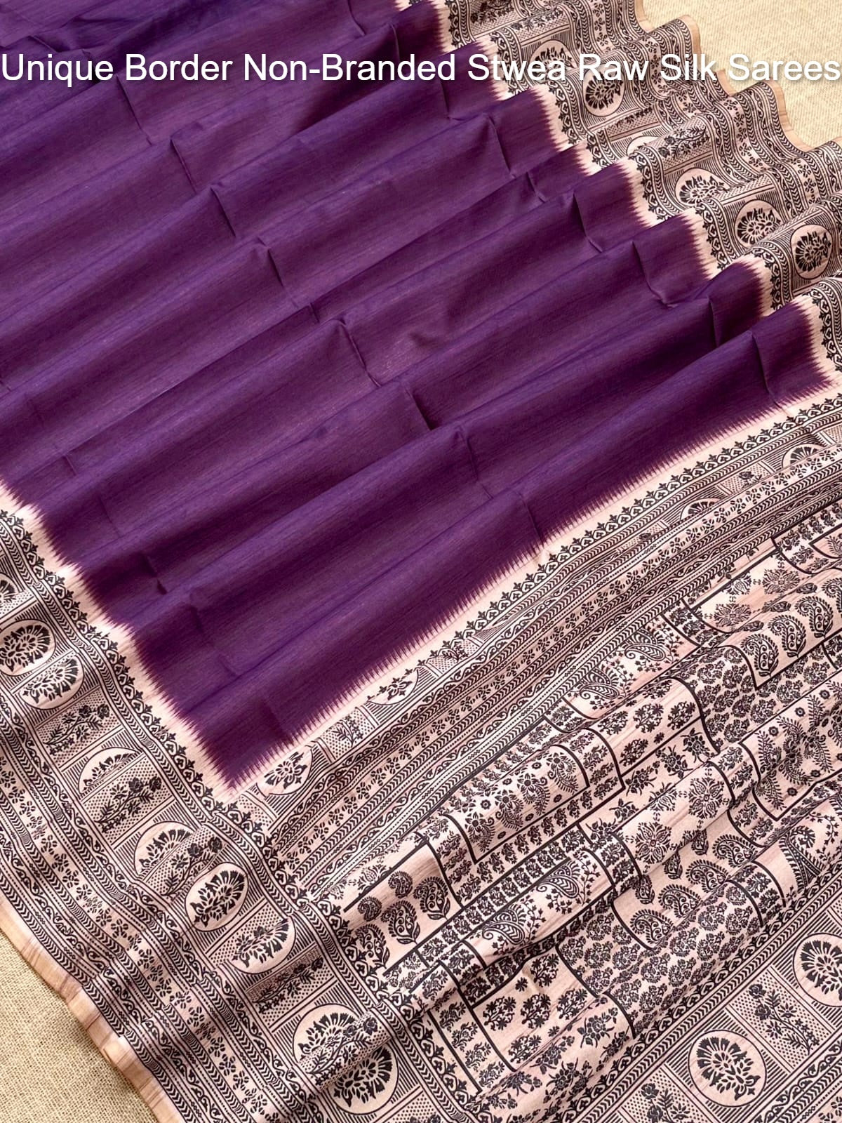 Unique Border Non-Branded Stwea Raw Silk Sarees