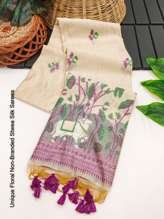 Unique Floral Non-Branded Stwea Silk Sarees