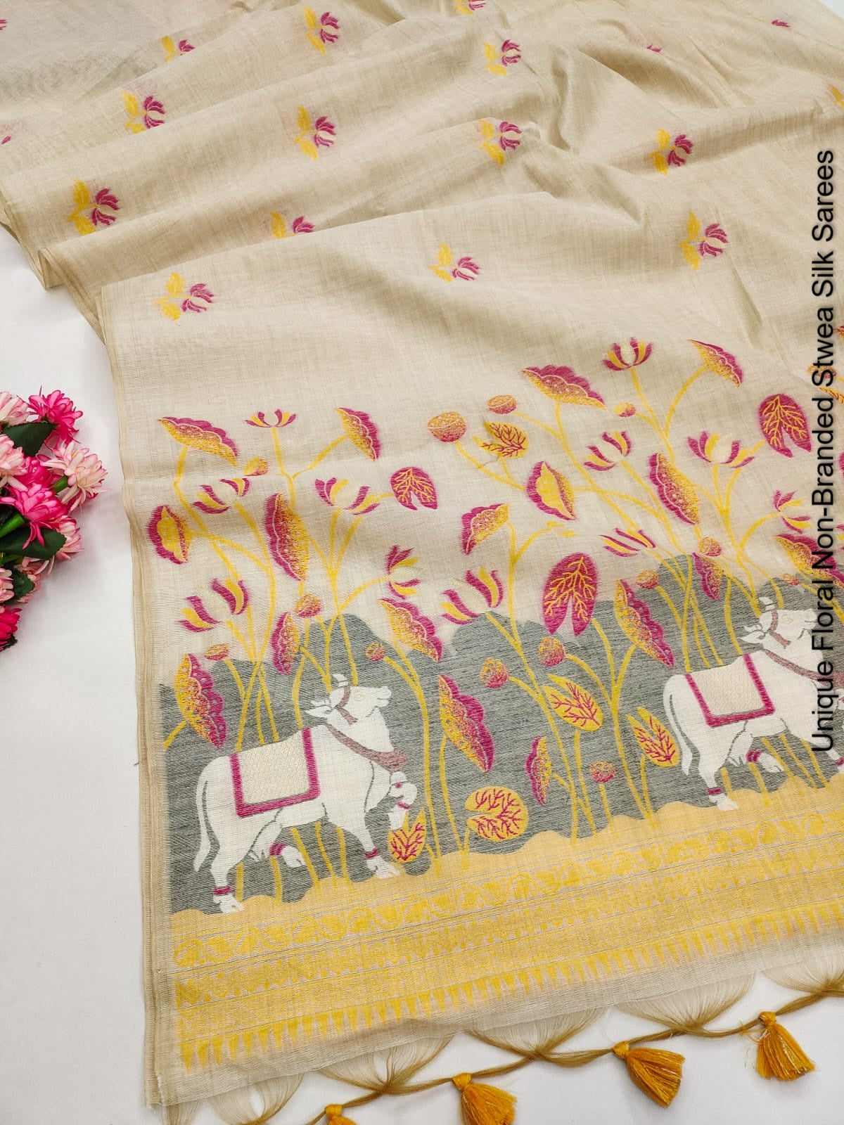Unique Floral Non-Branded Stwea Silk Sarees