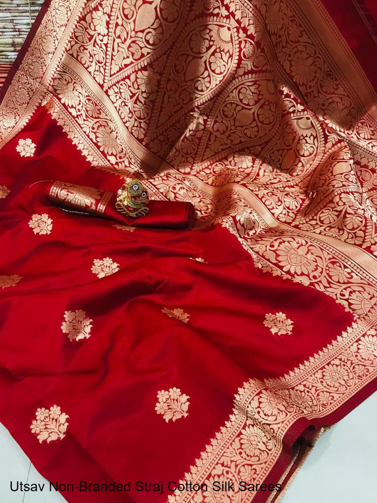 Utsav Non-Branded Straj Cotton Silk Sarees
