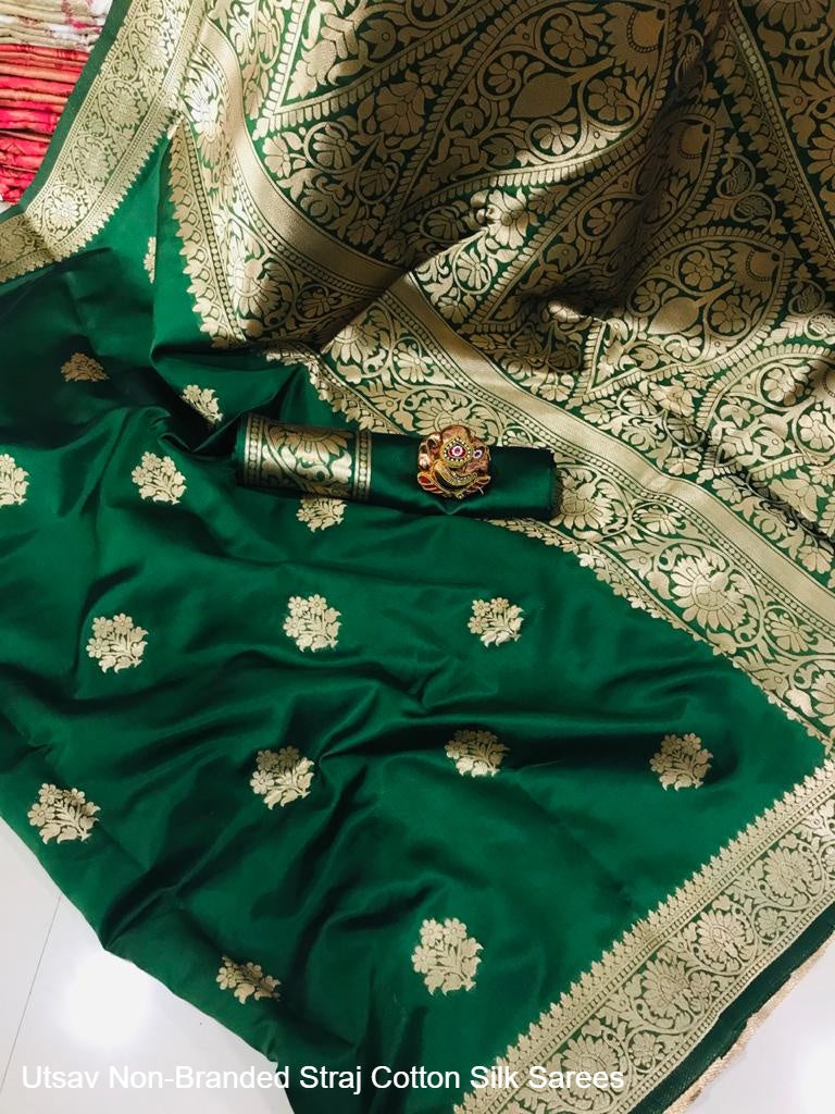 Utsav Non-Branded Straj Cotton Silk Sarees