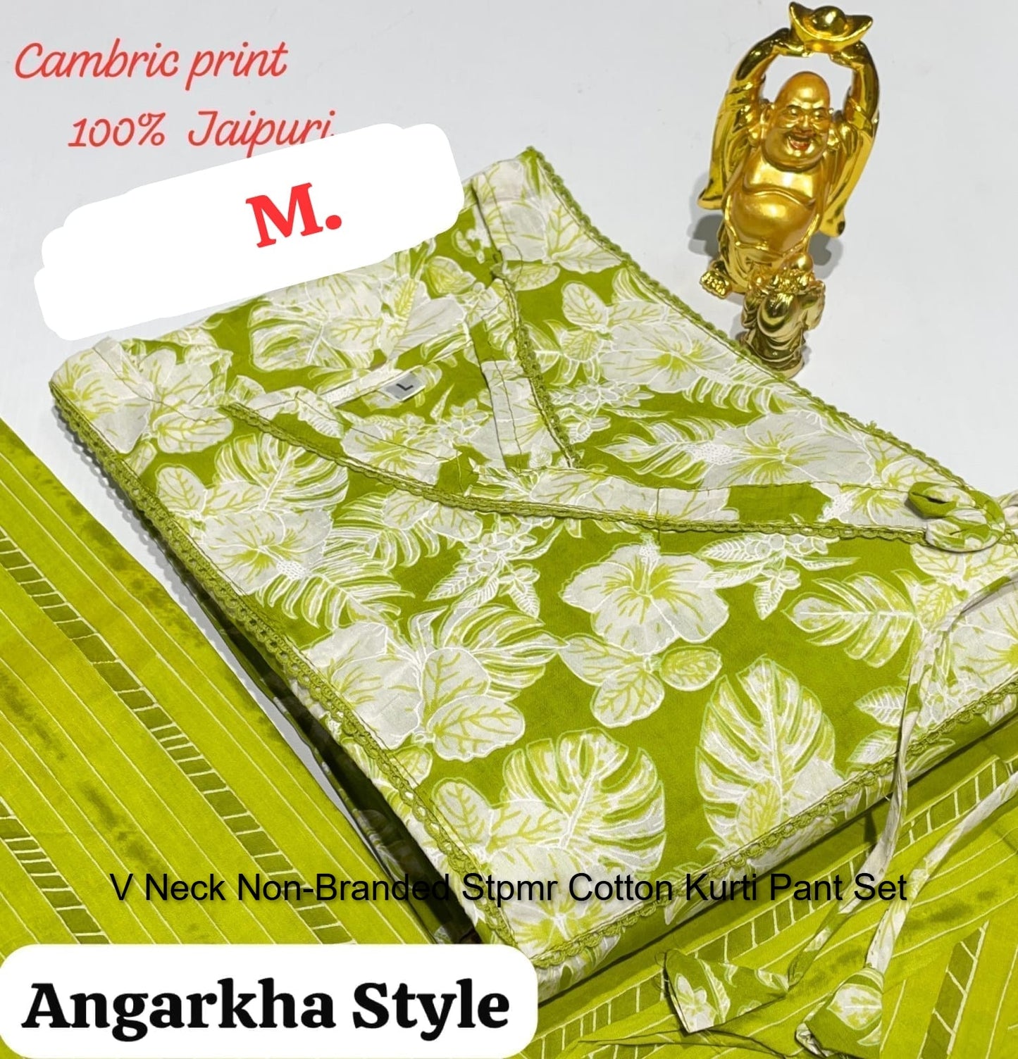 V Neck Non-Branded Stpmr Cotton Kurti Pant Set