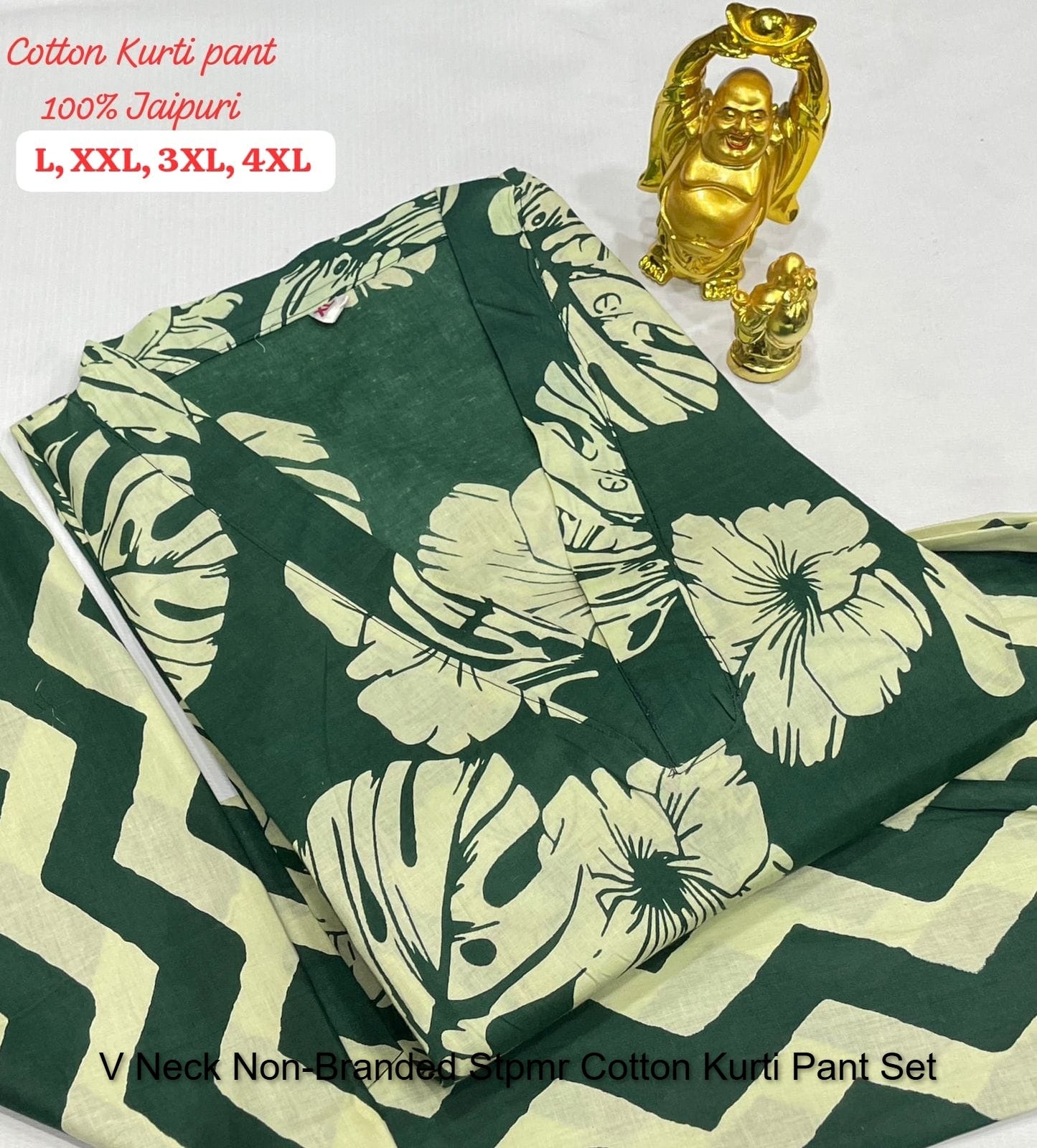 V Neck Non-Branded Stpmr Cotton Kurti Pant Set