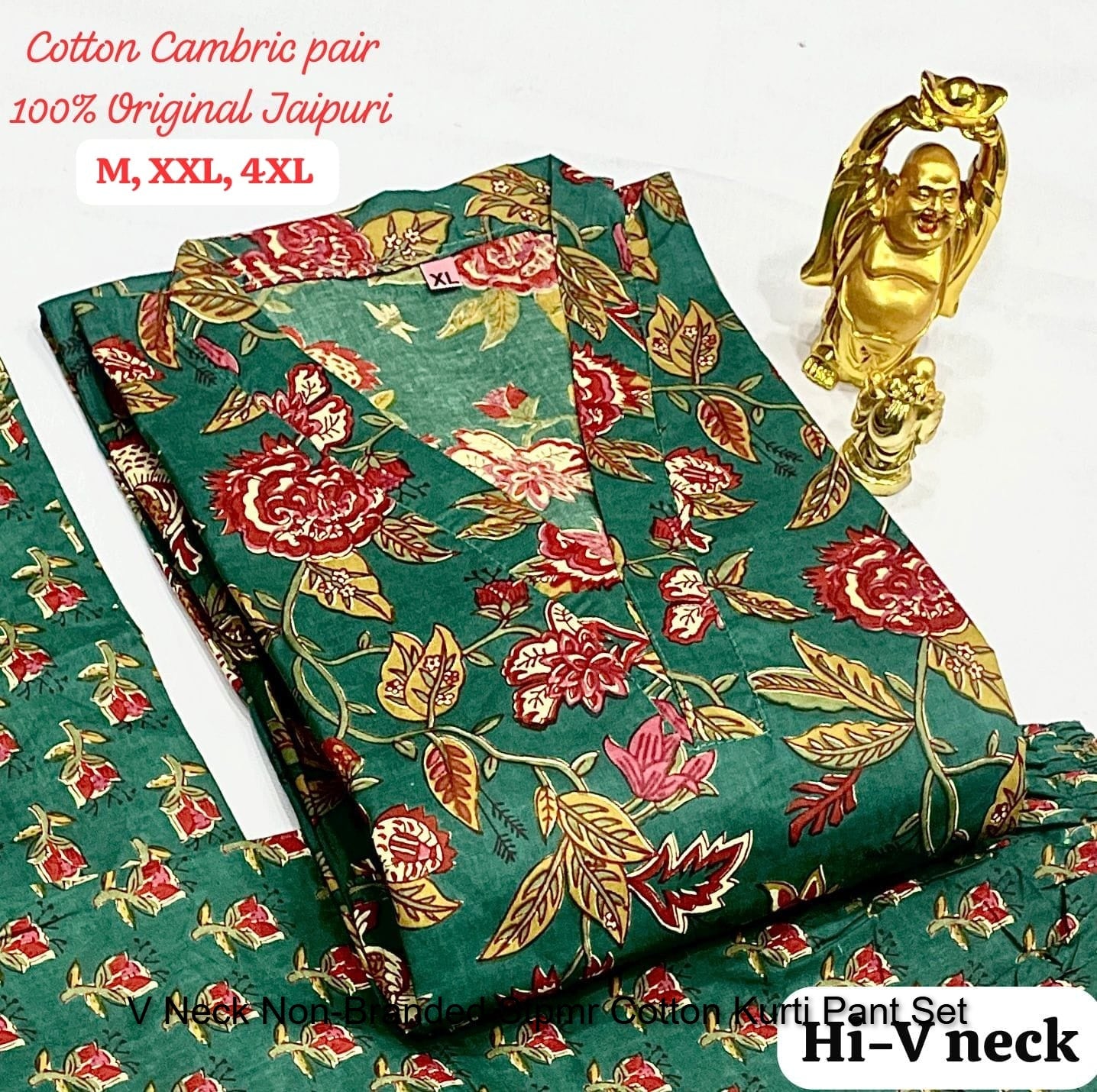 V Neck Non-Branded Stpmr Cotton Kurti Pant Set